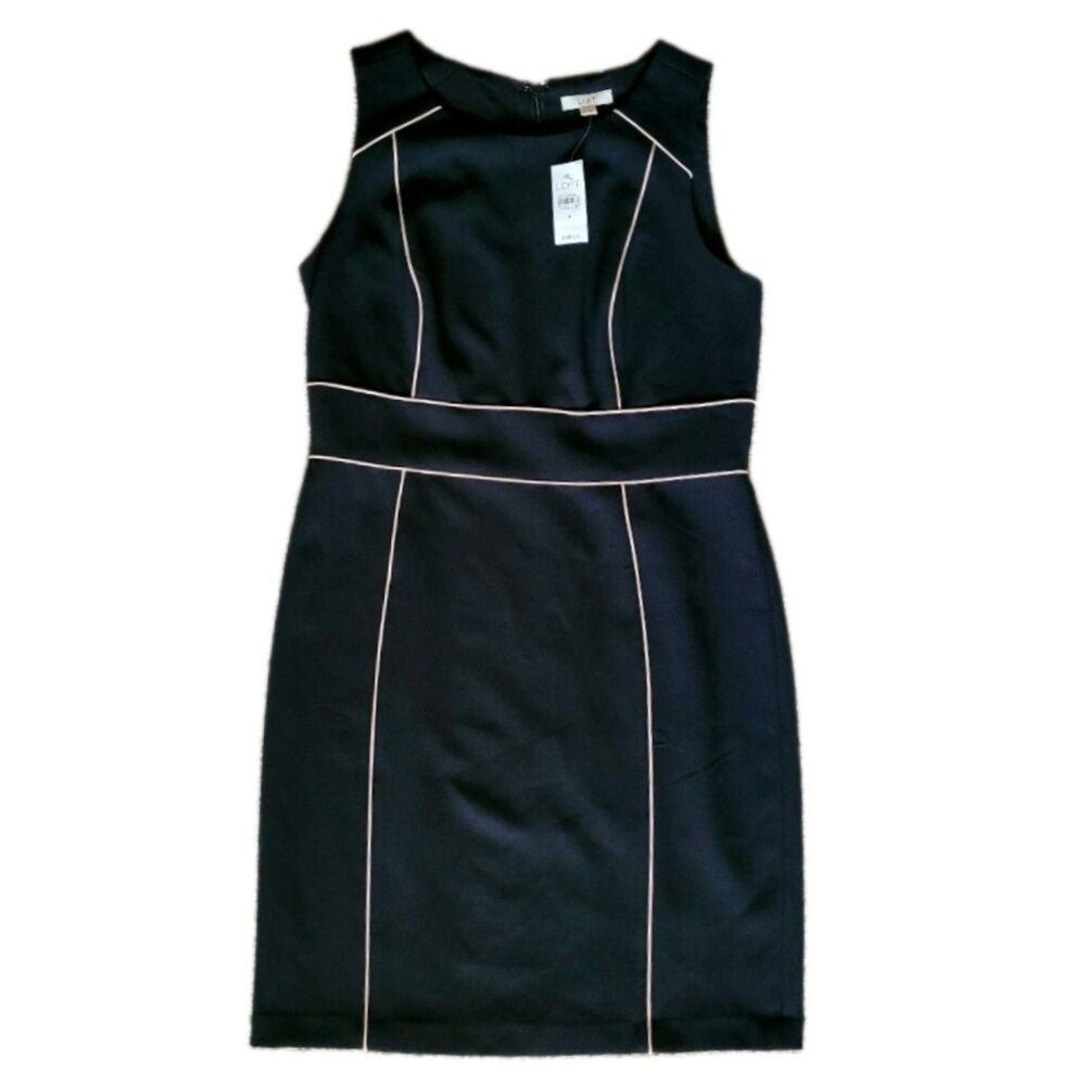 LOFT Womens Size 8 Black Sheath Dress Pink Piping NWT Career Work